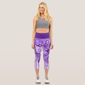 Leggings Capri Violet de fleurs encrées Abstraites (Recto)
