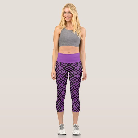 Leggings Capri Violet + Motif Art déco noir (Recto)