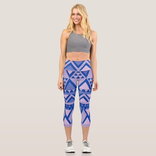 Leggings Capri Violet Motif d'art tribal simple (Recto)