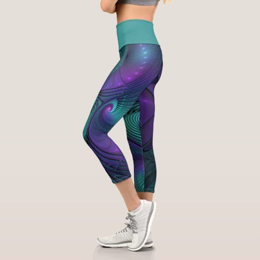 Leggings Capri Violet rencontre Turquoise moderne art fractal abs (Gauche)