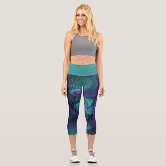 Leggings Capri Violet rencontre Turquoise moderne art fractal abs (Recto)