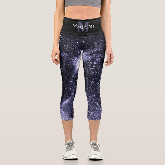 Leggings Capri Violet violet peri noir galaxie abstraite Monogram (Recto)