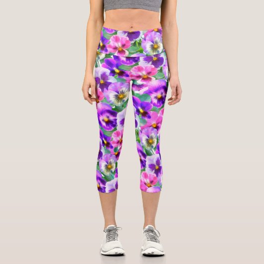 Leggings Capri Violets colorés Pansy Flower (Recto)