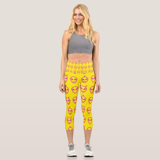 Leggings Capri Visages Aliens roses (Recto)
