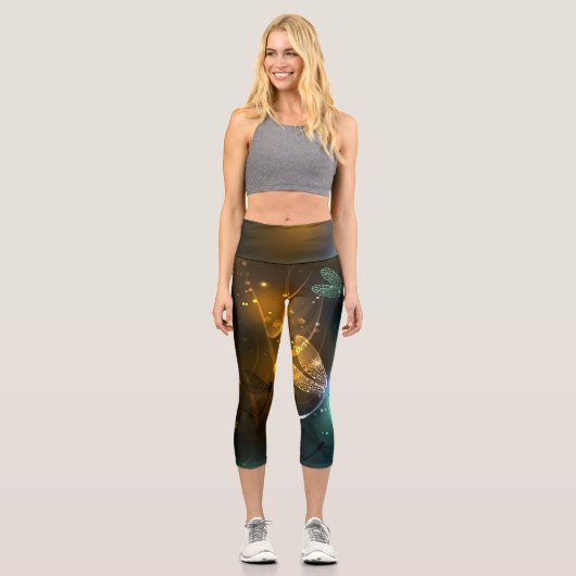 Leggings Capri Vol de libellule verte lumineuse (Recto)