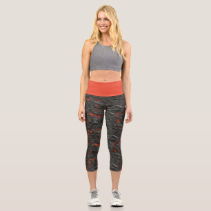 Leggings Capri Volcan de lave molle noir et rouge