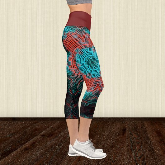 Leggings Capri Weaver Mandala rouge et bleu
