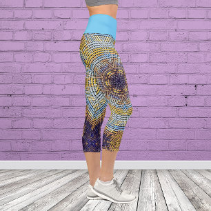Leggings Capri Weer Mandala bleu et jaune