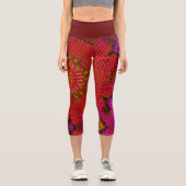 Leggings Capri Weer Mandala rouge rose et jaune (Recto)