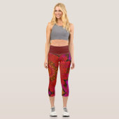Leggings Capri Weer Mandala rouge rose et jaune (Recto)
