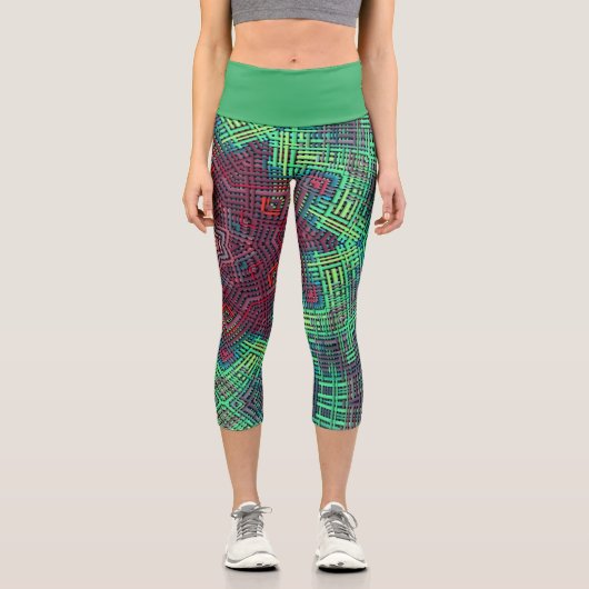 Leggings Capri Weer Mandala Vert Bleu et Rouge (Recto)