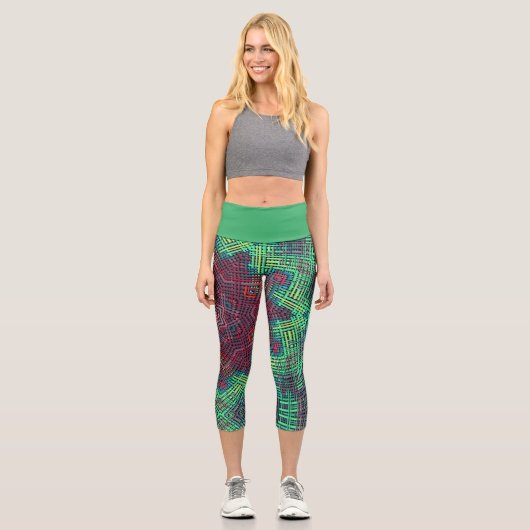 Leggings Capri Weer Mandala Vert Bleu et Rouge (Recto)