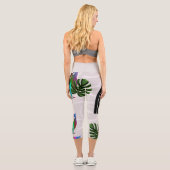 Leggings Capri Whimsical Boho Owl & Tropical Monstera Leaf (Verso)
