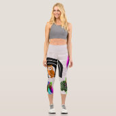 Leggings Capri Whimsical Boho Owl & Tropical Monstera Leaf (Recto)