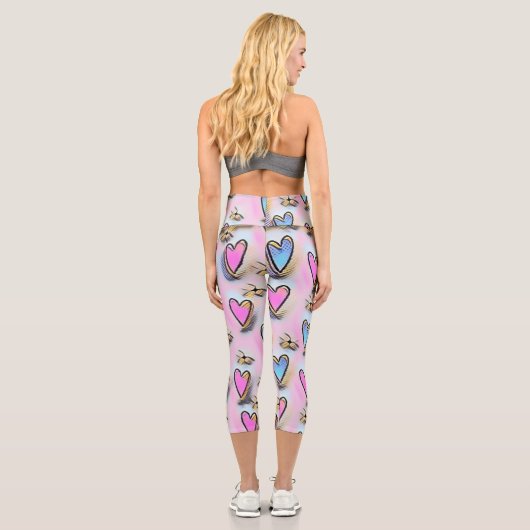 Leggings Capri Whimsical coeurs mignons dessin coloré (Verso)