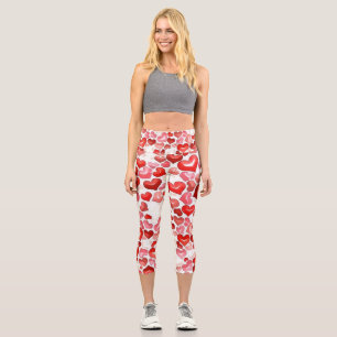 Leggings Capri Whimsical rose rouge mignon coeurs dessin coloré