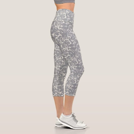 Leggings Capri White Abstract On Grey Capris (Droite)