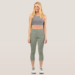 Leggings Capri William Morris Motif Saule Antique Vert Sauge