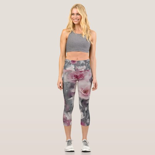 Leggings Capri Yoga floral coloré (Recto)