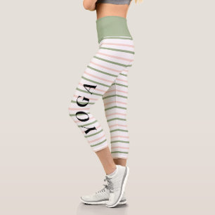 Leggings Capri Yoga Géométrique rose et vert rayures