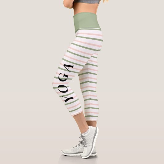 Leggings Capri Yoga Géométrique rose et vert rayures (Gauche)