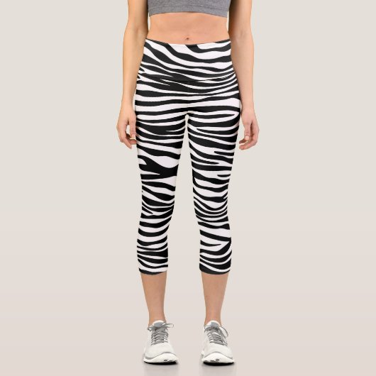 Leggings Capri Zebra Print, Zebra Stripes, Noir Et Blanc (Recto)