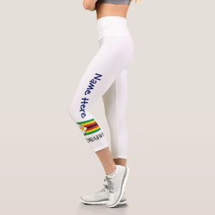 Leggings Capri Zimbabwe Drapeau du Zimbabwe Nom personnalisé Noir