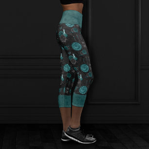 Leggings Capri Zodiac Magie Turquoise foncé vert crâne gothique