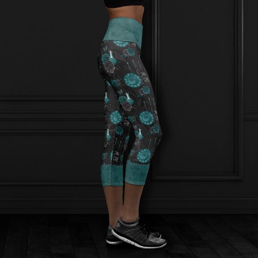 Leggings Capri Zodiac Magie | Turquoise foncé vert crâne gothique