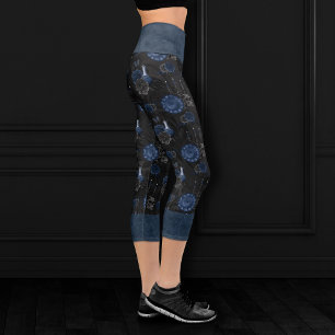 Leggings Capri Zodiaque magic   Dark Navy Blue Gothic Skull