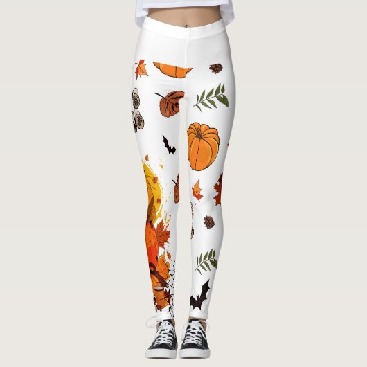Leggings Capybar d'automne avec Citrouilles, Araignées (Devant)