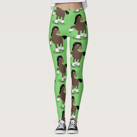 Leggings Caricature de cheval de trait de Cute Clydesdale (Devant)