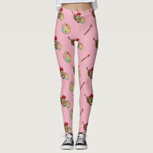 Leggings Caricature de Chouette Peintre Cute