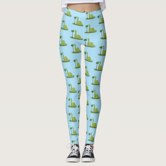 Leggings Caricature de dinosaure de brontosaurus vert migno (Devant)
