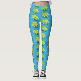 Leggings Caricature de dinosaure de triceratops vert mignon
