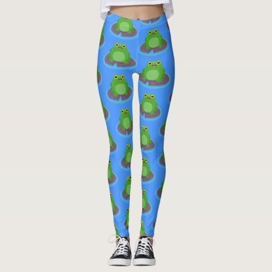 Leggings Caricature de grenouille verte mignonne (Devant)