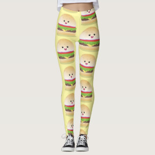 Leggings Caricature de hamburger kawaii joyeux
