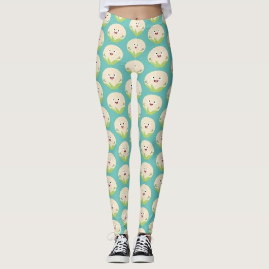 Leggings Caricature de légume de chou-fleur joyeux (Devant)