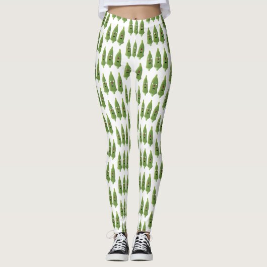 Leggings Caricature de légumes de l'okra chantante mignonne (Devant)
