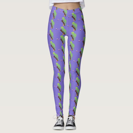 Leggings Caricature de lézard de caméléon vert joyeux (Devant)