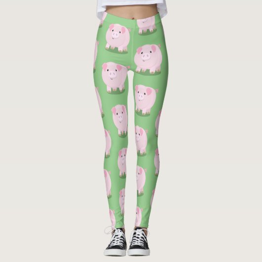 Leggings Caricature de porc mignon rose pot vendue (Devant)