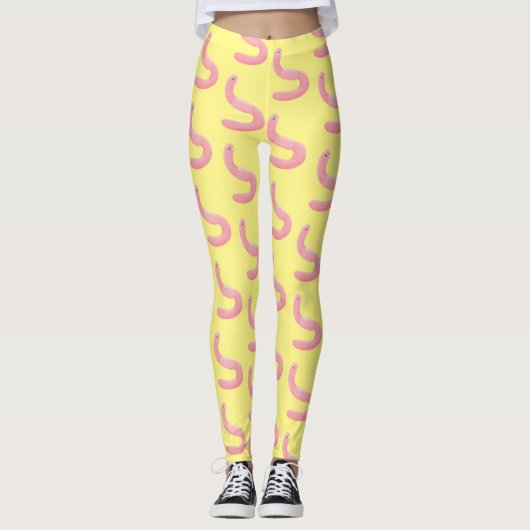 Leggings Caricature de vers de terre rose joli (Devant)
