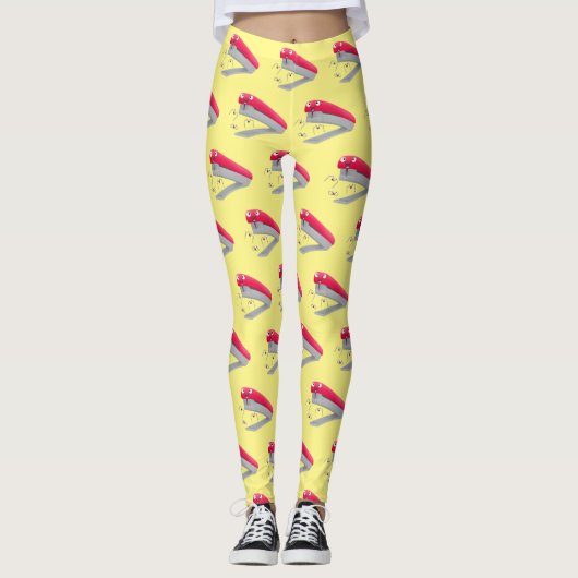 Leggings Caricature en agrafeuse rouge pâle (Devant)