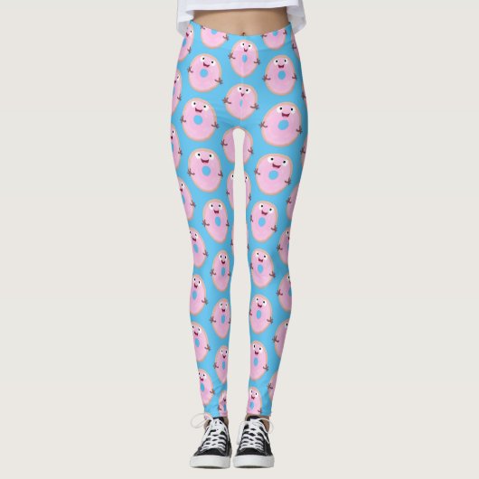 Leggings Caricature joli beignet rose vitré (Devant)