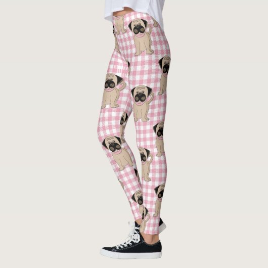 Leggings Carlins mignons sur les chèques roses (Gauche)