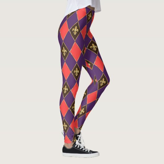 Leggings Carnaval de Mardi Gras Fleur de Lis Diamond Décor (Droite)
