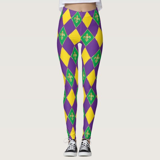Leggings Carnaval de Mardi Gras Fleur de Lis Diamond Harleq (Devant)