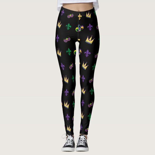 Leggings Carnaval de Mardi Gras Fleur de Lis Diamond Harleq (Devant)