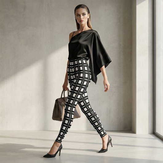 Leggings Carré noir et blanc Op Art Motif géométrique
