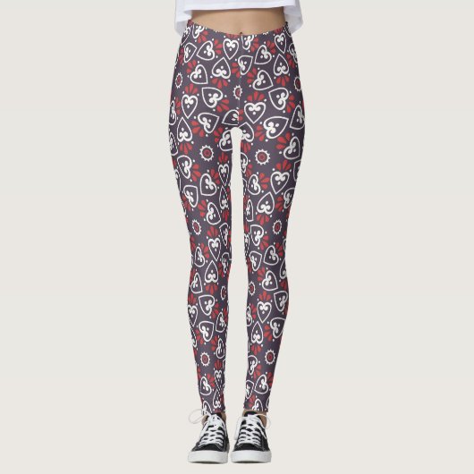 Leggings Carreau à motif de cœurs folk Boho (Devant)